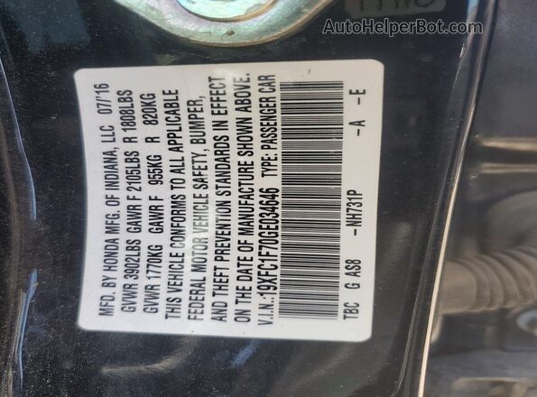 19XFC1F70GE034646 2016 HONDA CIVIC Black Շարժիչի բաժամունքի տեսք