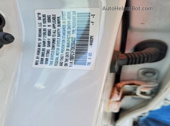 19XFC1F70KE004037 2019 HONDA CIVIC Белый Вид подкапотного пространства