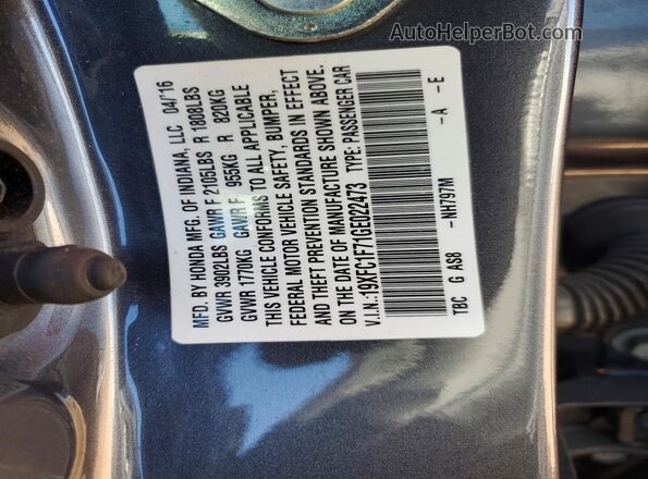 19XFC1F71GE022473 2016 HONDA CIVIC Gray Widok naklejki z numerem VIN