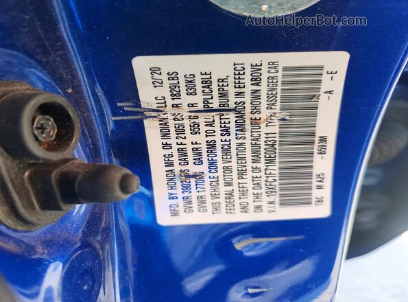19XFC1F71ME004311 2021 HONDA CIVIC Синий Вид наклейки с VIN-кодом