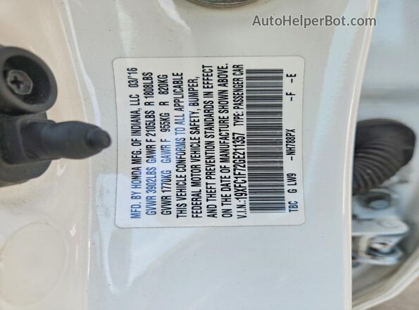 19XFC1F72GE211357 2016 HONDA CIVIC White Vista de la etiqueta del VIN