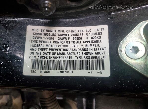 19XFC1F76HE026519 2017 HONDA CIVIC Black Вид підкапотного простору