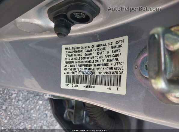 19XFC1F77GE025801 2016 HONDA CIVIC Silver Widok komory silnika