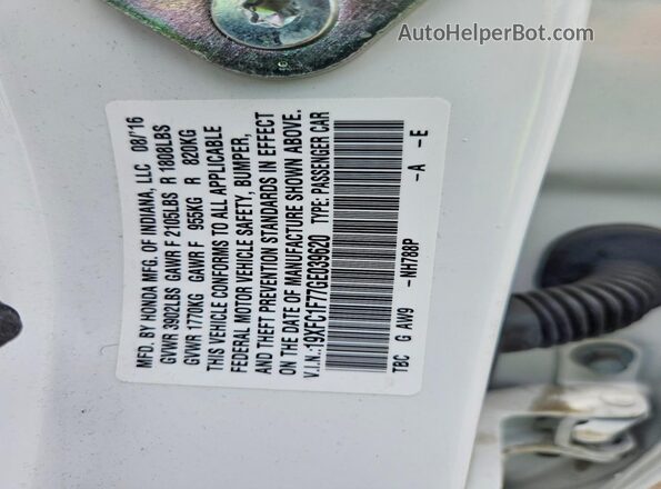 19XFC1F77GE039620 2016 HONDA CIVIC White ძრავის განყოფილების ხედი