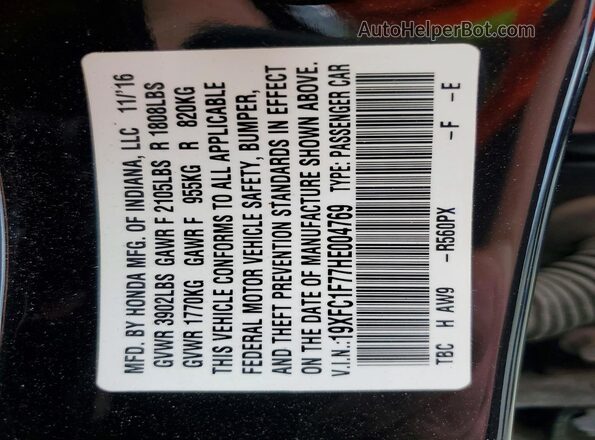 19XFC1F77HE004769 2017 HONDA CIVIC Black Вид наклейки з VIN-кодом
