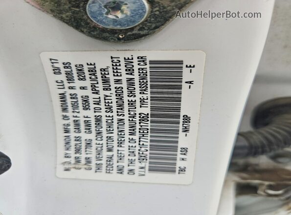 19XFC1F77HE017862 2017 HONDA CIVIC White Շարժիչի բաժամունքի տեսք