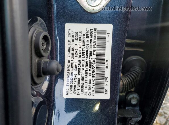 19XFC1F77HE209346 2017 HONDA CIVIC Blue VIN կոդի պիտակի տեսք