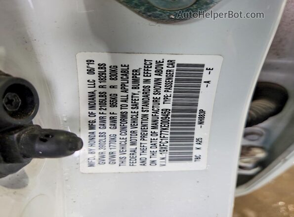 19XFC1F77KE009459 2019 HONDA CIVIC Белый Вид подкапотного пространства