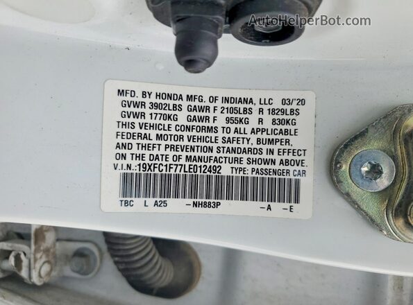 19XFC1F77LE012492 2020 HONDA CIVIC White Widok komory silnika