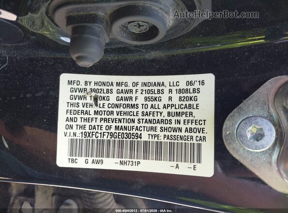 19XFC1F79GE030594 2016 HONDA CIVIC Black Engine compartment view