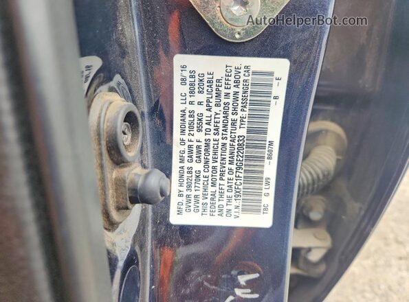 19XFC1F79GE220833 2016 HONDA CIVIC Gray Շարժիչի բաժամունքի տեսք