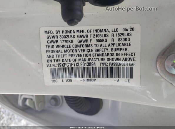19XFC1F7XLE013894 2020 HONDA CIVIC White Widok komory silnika