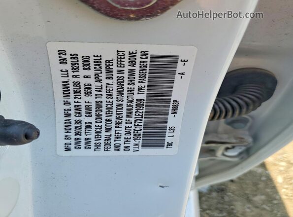 19XFC1F7XLE219099 2020 HONDA CIVIC White VIN կոդի պիտակի տեսք