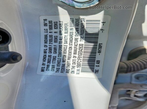 19XFC1F91GE042630 2016 HONDA CIVIC White Widok komory silnika