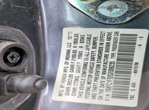19XFC1F92GE006235 2016 HONDA CIVIC Gray Vista del compartimento del motor