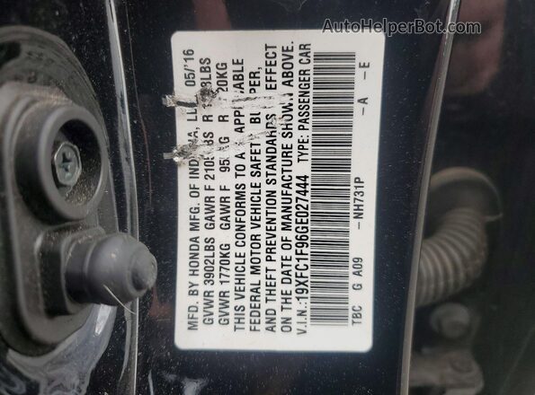 19XFC1F96GE027444 2016 HONDA CIVIC Black Widok naklejki z numerem VIN