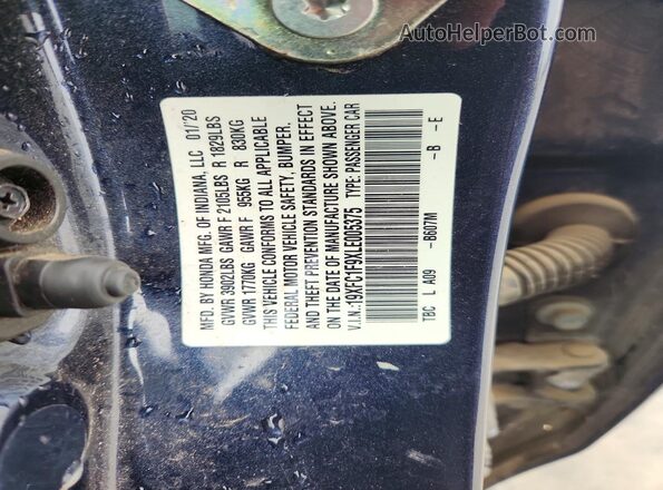 19XFC1F9XLE005375 2020 HONDA CIVIC Blue Engine compartment view