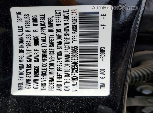 19XFC2E54GE080955 2016 HONDA CIVIC Black Вид підкапотного простору