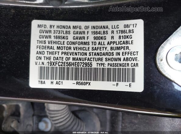 19XFC2E56HE072955 2017 HONDA CIVIC Black Вид підкапотного простору