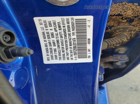 19XFC2E80LE011474 2020 HONDA CIVIC Blue Vista del compartimento del motor