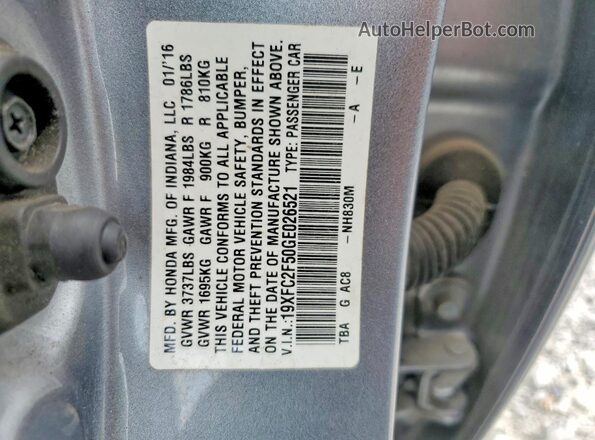 19XFC2F50GE026521 2016 HONDA CIVIC Silver Вид наклейки з VIN-кодом