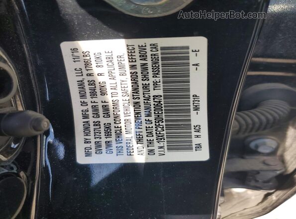 19XFC2F50HE006478 2017 HONDA CIVIC Черный Вид подкапотного пространства