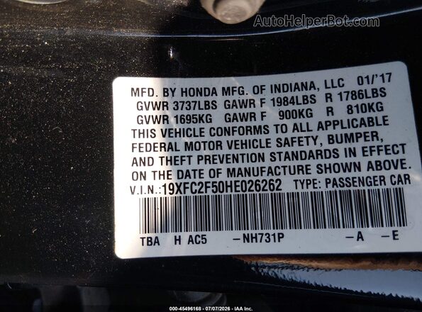 19XFC2F50HE026262 2017 HONDA CIVIC Black Widok komory silnika