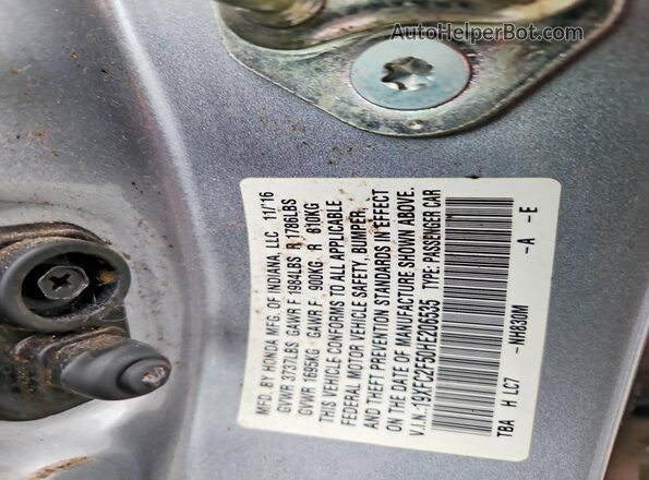 19XFC2F50HE206535 2017 HONDA CIVIC Gray Engine compartment view