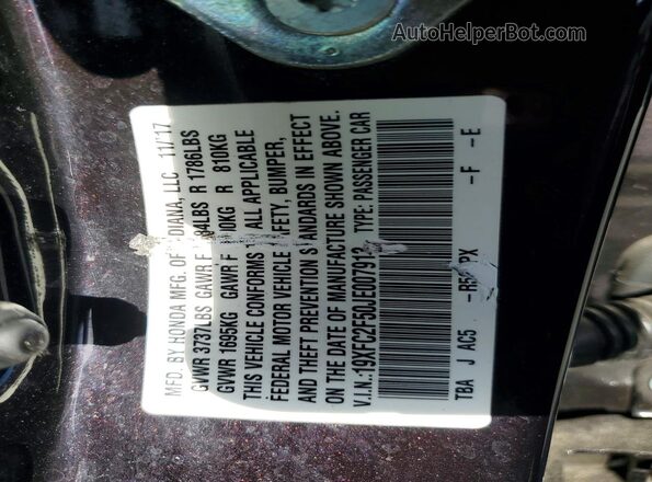 19XFC2F50JE007913 2018 HONDA CIVIC Black VIN կոդի պիտակի տեսք