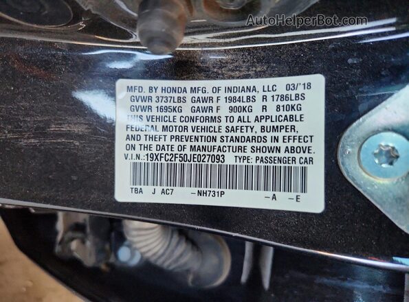 19XFC2F50JE027093 2018 HONDA CIVIC Black Engine compartment view