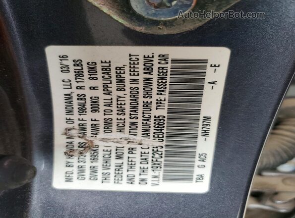 19XFC2F51GE046695 2016 HONDA CIVIC Gray Շարժիչի բաժամունքի տեսք