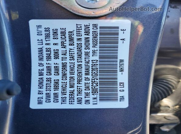 19XFC2F51GE207613 2016 HONDA CIVIC Gray Շարժիչի բաժամունքի տեսք