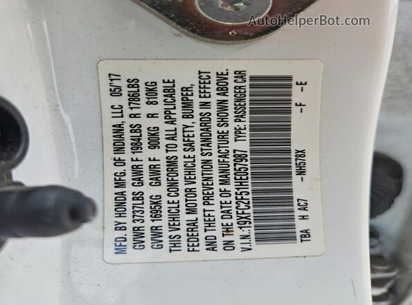 19XFC2F51HE057987 2017 HONDA CIVIC White Widok komory silnika