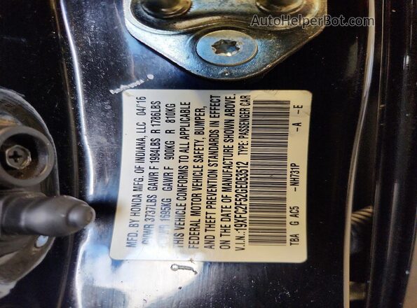 19XFC2F52GE053512 2016 HONDA CIVIC Черный Вид наклейки с VIN-кодом
