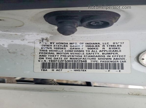 19XFC2F53HE022948 2017 HONDA CIVIC Белый Вид подкапотного пространства