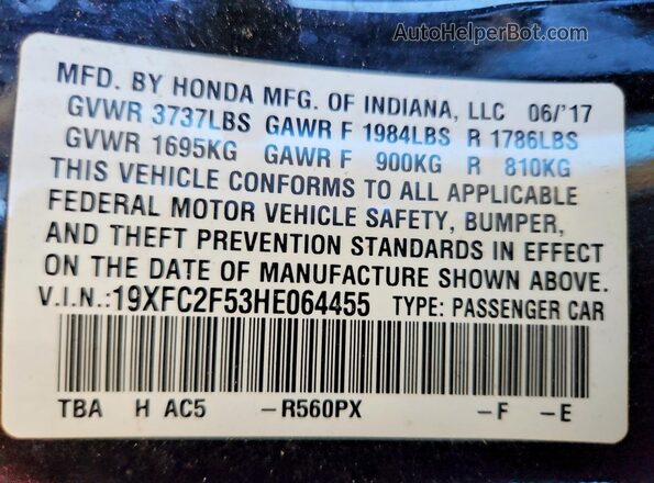 19XFC2F53HE064455 2017 HONDA CIVIC Purple Вид підкапотного простору