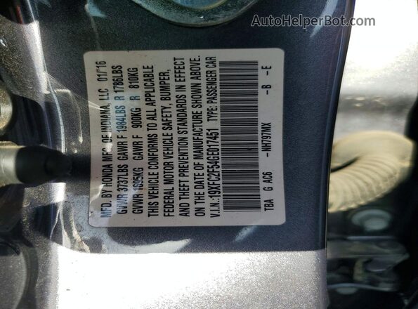 19XFC2F54GE017451 2016 HONDA CIVIC Gray Widok komory silnika