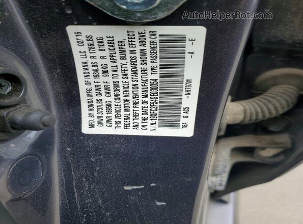 19XFC2F54GE030054 2016 HONDA CIVIC Charcoal Vista del compartimento del motor