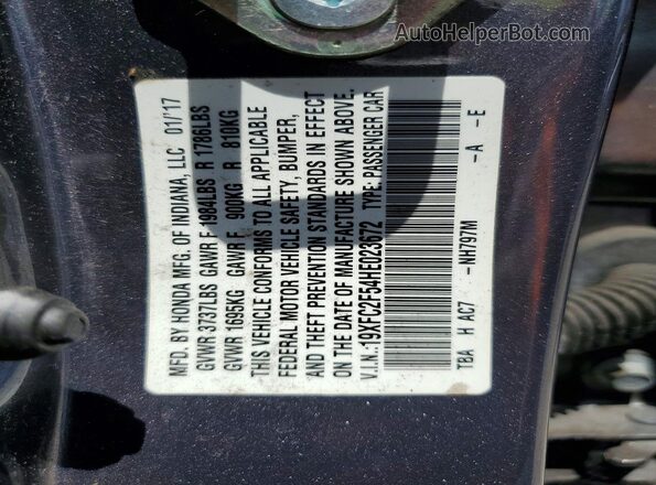19XFC2F54HE023672 2017 HONDA CIVIC Gray Vista de la etiqueta del VIN