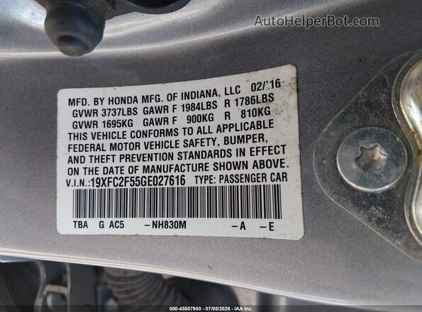 19XFC2F55GE027616 2016 HONDA CIVIC Silver ძრავის განყოფილების ხედი