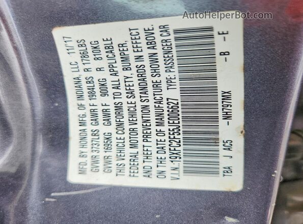 19XFC2F55JE006627 2018 HONDA CIVIC Gray Vista del compartimento del motor