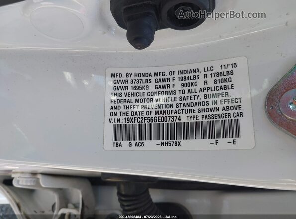 19XFC2F56GE007374 2016 HONDA CIVIC White ძრავის განყოფილების ხედი