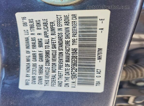 19XFC2F56GE081846 2016 HONDA CIVIC Gray Engine compartment view