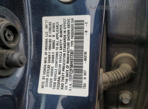 19XFC2F56HE072307 2017 HONDA CIVIC Blue Շարժիչի բաժամունքի տեսք