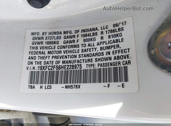 19XFC2F56HE228975 2017 HONDA CIVIC White Widok komory silnika