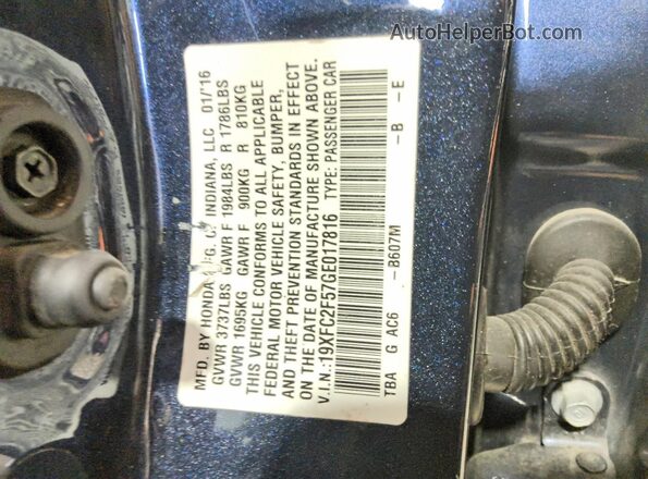 19XFC2F57GE017816 2016 HONDA CIVIC Charcoal Vista del compartimento del motor