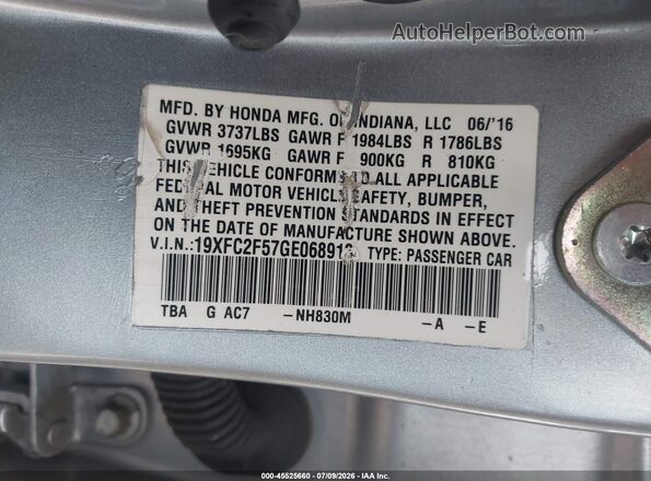 19XFC2F57GE068913 2016 HONDA CIVIC Серебряный Вид подкапотного пространства