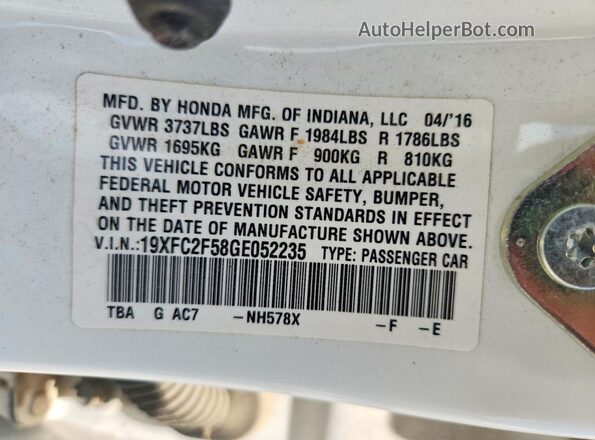 19XFC2F58GE052235 2016 HONDA CIVIC White Widok komory silnika