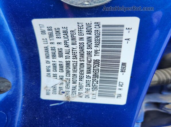 19XFC2F58HE075306 2017 HONDA CIVIC Blue Vista del compartimento del motor