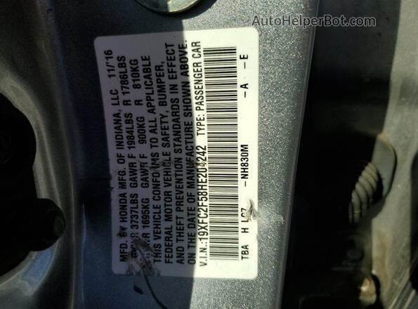 19XFC2F58HE204242 2017 HONDA CIVIC Silver Вид підкапотного простору
